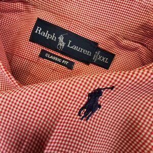 Ralph Lauren‎ Short Sleeve Shirt Mens XXL Button Classic Fit Mini Check Salmon